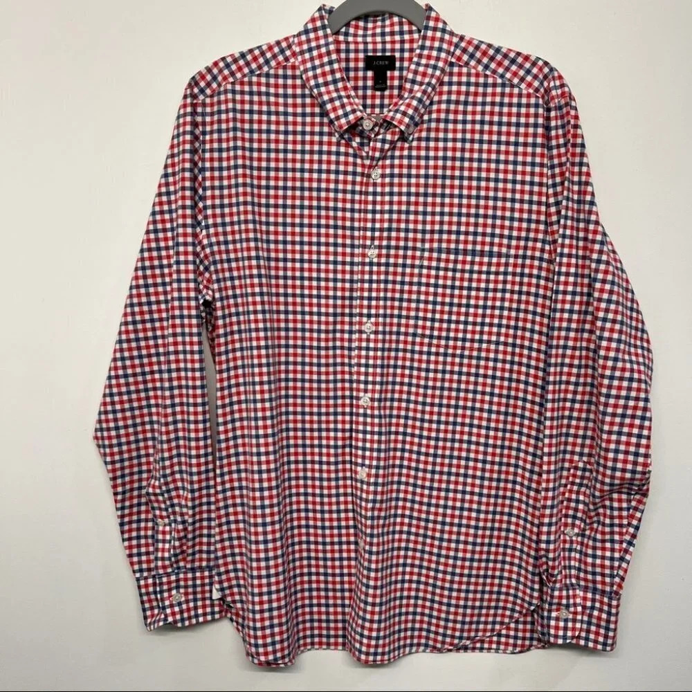 J.Crew 100% Cotton Blue Red Check‎ Men's Shirt Size M